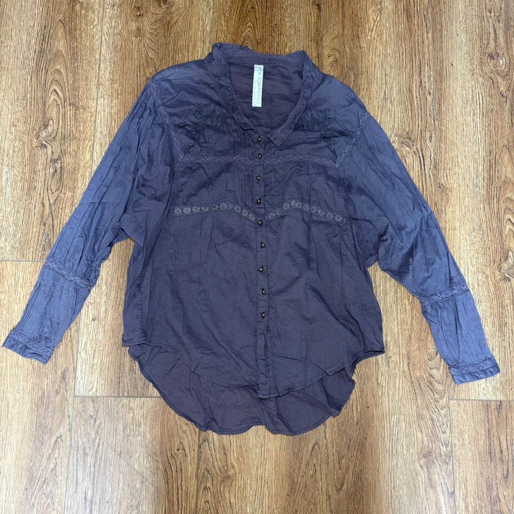 Free People Purple Embroidered Lace Lagenlook Blouse Small Boho New Romantics